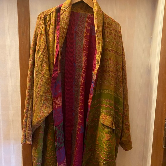 Kantha Bae Unique Handmade Kimono Pockets Women’s Free One Size Silk Cotton - Picture 10 of 11